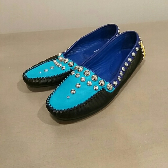 New PRADA Studded Colorblock Moccasins size 37.5 - Picture 4 of 5